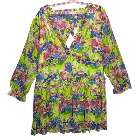 It's Fashion Dresses & Skirts - It's Fashion Women's V-Neck Floral Ruffle Cutout Backless Mini Dress Size 2X